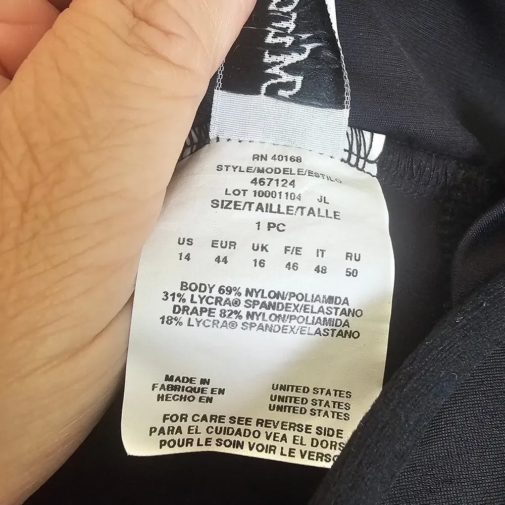 Miraclesuit Black Ruched One Piece Swimsuit Tummy Control Size 14